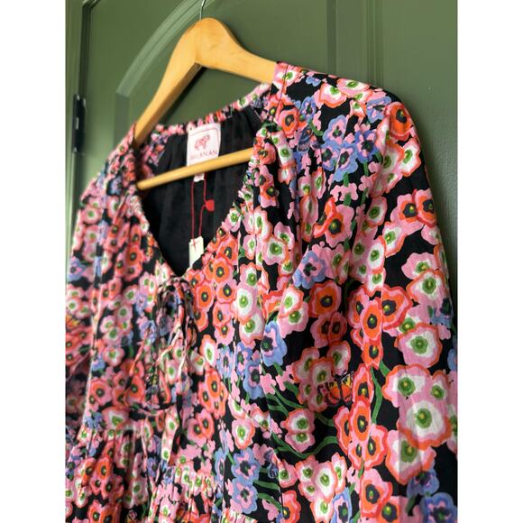 NWT Banjanan Black Monarch Macaw Mini Floral Fall 100% Cotton Dress Pink XS - Picture 5 of 8